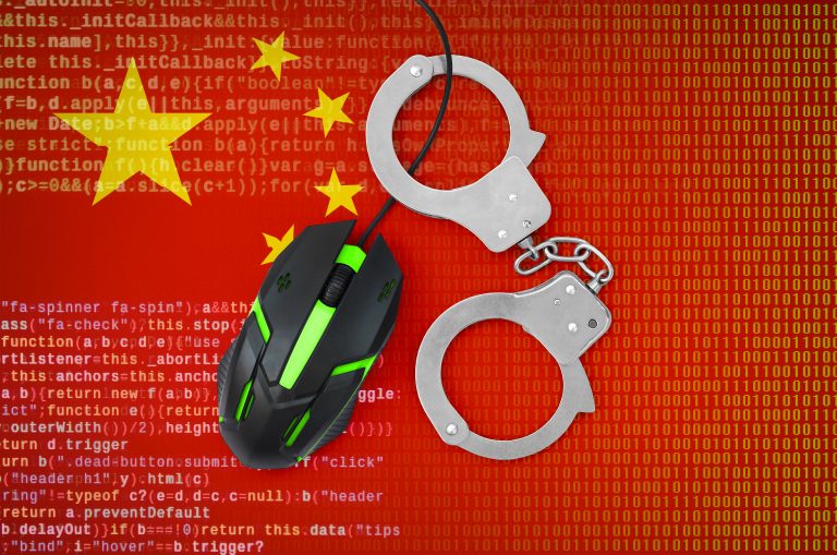 China flag  and handcuffed computer mouse
