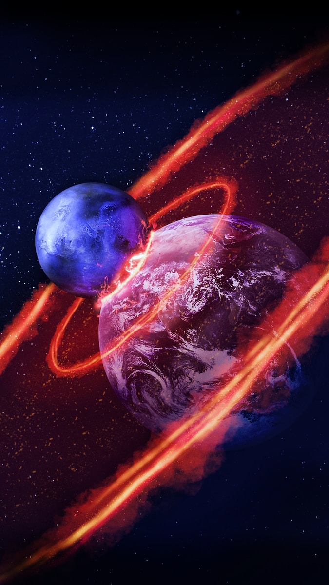 an artist's rendering of a collision between two planets